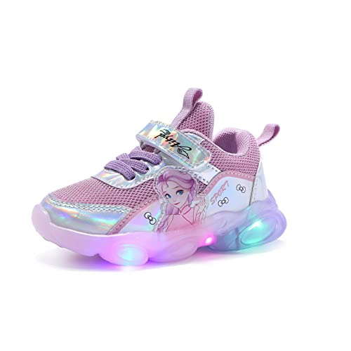 Elsa Prinzessin schuhe,Mädchen LED Leuchtende Schuhe Kinder Glänzende Blitzes schuhe Leichte atmungsaktives Turnschuhe,Trainer Sports laufende ,Kinder Sneakers aus Mesh (21-31) ( Color : Purple , Size von IRON JF