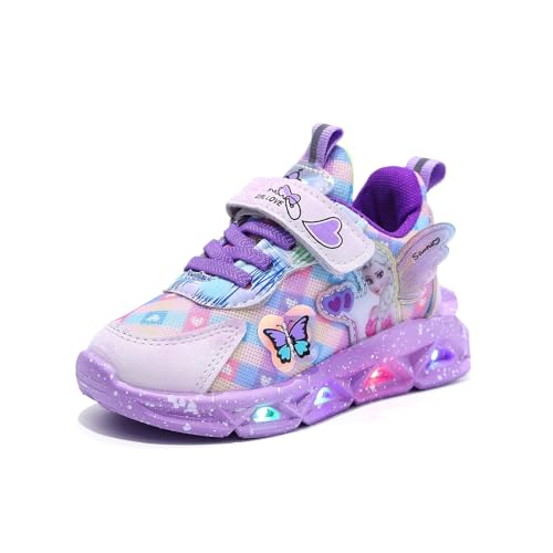 Elsa schuhe mädchen,Sommer- mädchen leuchtschuhe, kinder led Sneakers, Hohles Mesh Stoffschuhe for Kinder mit Klettverschlus sportschuhe, Turnschuhe laufen kinder ( Color : B Purple , Size : 24 ) von IRON JF