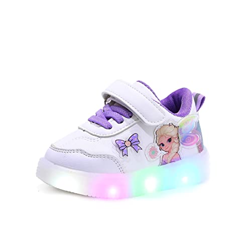 IRON JF ELSA Schuhe,Mädchen LED Leuchtende Schuhe Kinder Glänzende Blitzes Schuhe Leichte Leder Turnschuhe, Trainer Sports laufende,Kinder Sportschuhe (Color : Purple, Size : 25) von IRON JF