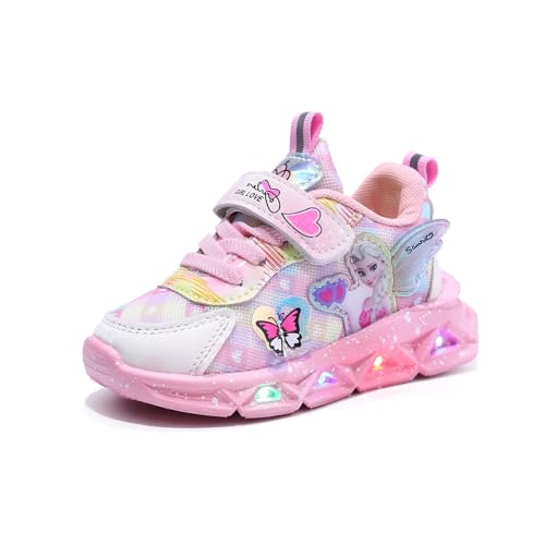 IRON JF ELSA Schuhe mädchen,Sommer- mädchen Leuchtschuhe, Kinder led Sneakers, Hohles Mesh Stoffschuhe for Kinder mit Klettverschlus Sportschuhe, Turnschuhe Laufen Kinder (Color : B Pink, Size : 26) von IRON JF