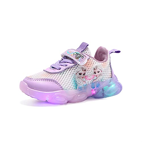 IRON JF ELSA Schuhe mädchen,Sommer- mädchen Leuchtschuhe, Kinder led Sneakers, Hohles Mesh Stoffschuhe for Kinder mit Klettverschlus Sportschuhe, Turnschuhe Laufen Kinder (Color : Purple, Size : 22) von IRON JF