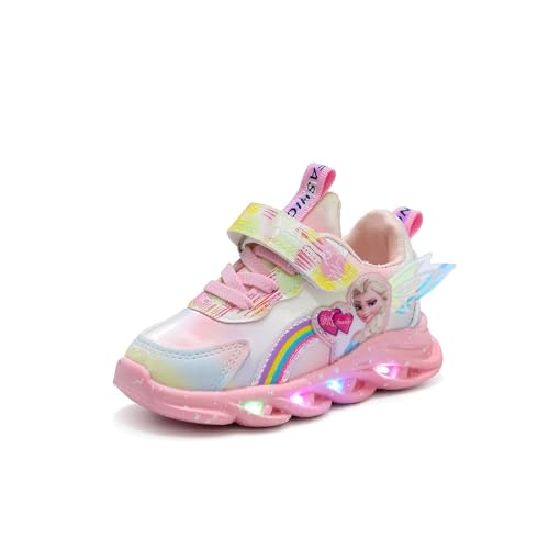 IRON JF Kinder wasserdichte ELSA Schuhe, mädchen Leuchtschuhe Regentag Schuhe,Kinder LED-lässige Schuhe, Mädchen Blitzlichtschuhe, Klettschuhe aus Leder für Mädchen Sneakers (Color : Pink, Size : 30) von IRON JF