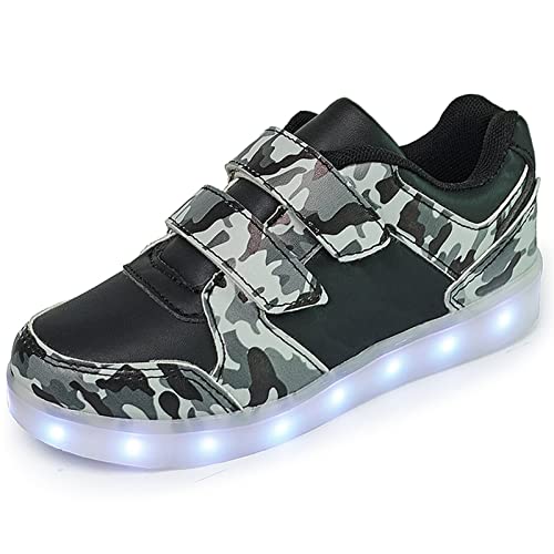 IRON JF LED-Kinderschuhe, USB-Leuchtschuhe für Jungen und Mädchen, atmungsaktive leuchtende Sportschuhe, 7-farbige leuchtende Schuhe mit Lichtern, Camouflage-Trainingsschuhe für Jungen von IRON JF