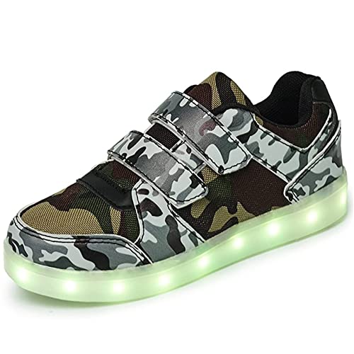 IRON JF LED-Kinderschuhe, USB-Leuchtschuhe für Jungen und Mädchen, atmungsaktive leuchtende Sportschuhe, 7-farbige leuchtende Schuhe mit Lichtern, Camouflage-Trainingsschuhe für Jungen von IRON JF