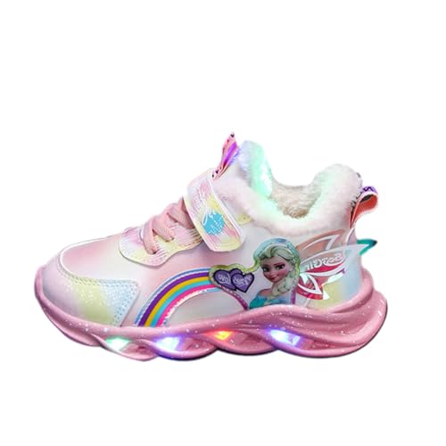 Kinder Wasserdichte Elsa schuhe, mädchen leuchtschuhe Regentag Schuhe, Kinder LED- lässige Schuhe, Mädchen Blitzlichtschuhe, Klettschuhe aus Leder for Mädchen Sneakers ( Color : Pink Thicken , Size : von IRON JF