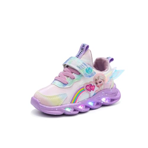 Kinder Wasserdichte Elsa schuhe, mädchen leuchtschuhe Regentag Schuhe, Kinder LED- lässige Schuhe, Mädchen Blitzlichtschuhe, Klettschuhe aus Leder for Mädchen Sneakers ( Color : Purple , Size : 27 ) von IRON JF
