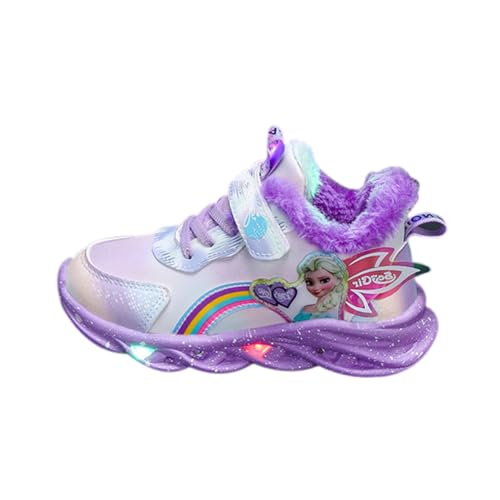 Kinder Wasserdichte Elsa schuhe, mädchen leuchtschuhe Regentag Schuhe, Kinder LED- lässige Schuhe, Mädchen Blitzlichtschuhe, Klettschuhe aus Leder for Mädchen Sneakers ( Color : PurpleThicken , Size : von IRON JF