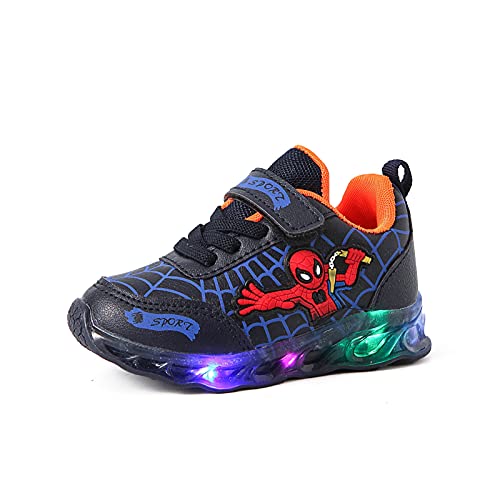 Spiderman Schuhe Leuchtschuhe Jungen Kinder LED Sportschuhe rutschfeste Leder wasserdicht Blink Turnschuhe Kleinkind Flash Schuhe (Color : Blue, Size : 23) von IRON JF