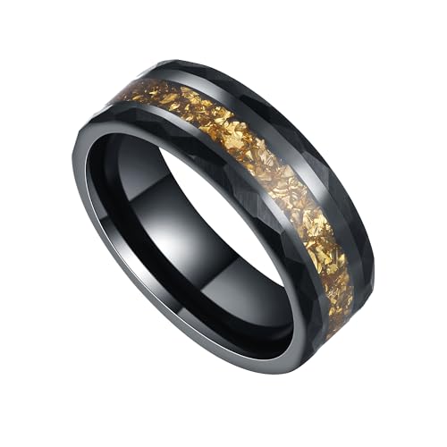IRROYA Ehering aus Wolframcarbid, für Herren, 8 mm, goldenes schwarzes Band mit Amethyst/blauem Sandstein, gehämmerter Moosachat, für den täglichen Gebrauch/Gothic-Hochzeit, Geschenk für Ihn, Passform von IRROYA