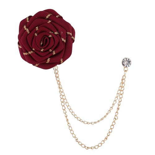 Vintage Rose Brosche Mode Bräutigam Hochzeit Brosche Stoff Handgemachte Blume Brosche Anstecknadel Abzeichen Fransen Kette Herren Anzug Zubehör, Large, Legierter Stahl, Kein Edelstein von IS4U