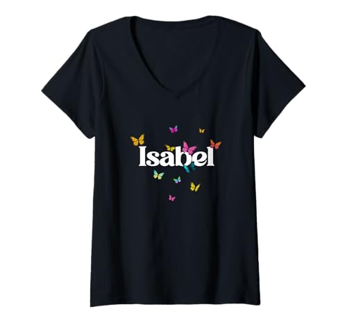 Damen Isabel - Schöner Mädchen Name mit bunten Schmetterlingen T-Shirt mit V-Ausschnitt Damen Isabel - Schöner Mädchen Name mit bunten Schmetterlingen T-Shirt mit V-Ausschnitt von ISABEL Tochter Enkel Geburtstag Geschenkideen