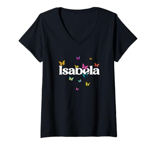 Damen Isabela - Schöner Mädchen Name mit bunten Schmetterlingen T-Shirt mit V-Ausschnitt Damen Isabela - Schöner Mädchen Name mit bunten Schmetterlingen T-Shirt mit V-Ausschnitt von ISABELA Tochter Enkel Geburtstag Geschenkideen