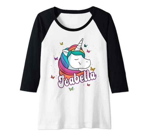 Damen ISABELLA - Schöner Mädchen Name mit süßem Einhorn Raglan von ISABELLA Tochter Enkel Geburtstag Geschenkideen