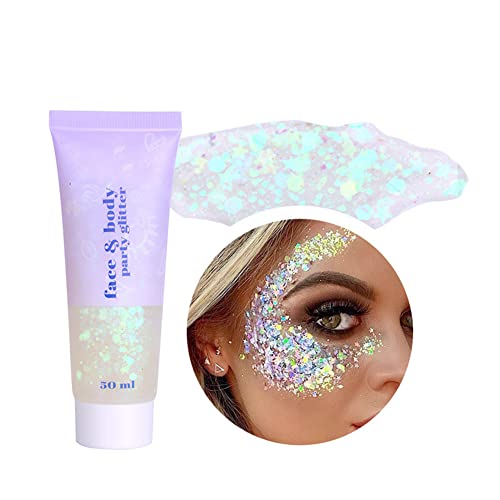 50ml Body Glitter Gel, Mermaid Sequins Chunky Glitter Liquid Gel Festival Glitter Kosmetik Gesicht Haare Nägel Make-up Meerjungfrau Pailletten Flüssiger Lidschatten Langanhaltend Funkelnd von ISAKEN