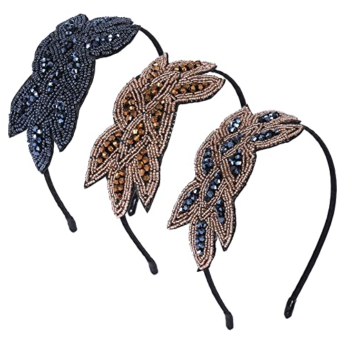 ISAKEN 1920s Stirnband Vintage Kristall Flapper Stirnband Accessoires Kristall Braut Hochzeit Schwarz Kopfschmuck 20er Strass Flapper Vintage Haar Valentinstag Accessoire für Frauen Mädchen von ISAKEN