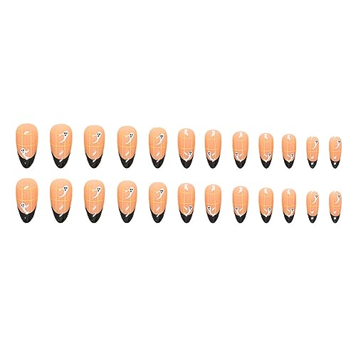 ISAKEN 24 Stück Halloween Falsche Nägel DIY Nail Art Stick on Nails Acryl Gefälschte Nägel Press on Nails Lange Künstliche Gefälschte Nägel mit Nagelkleber, Lustige Falsche Nägel für Frauen Mädchen von ISAKEN