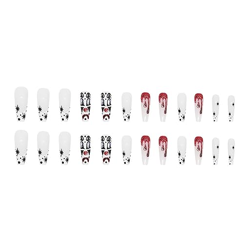 ISAKEN 24 Stück Halloween Falsche Nägel DIY Nail Art Stick on Nails Acryl Gefälschte Nägel Press on Nails Lange Künstliche Gefälschte Nägel mit Nagelkleber, Lustige Falsche Nägel für Frauen Mädchen von ISAKEN