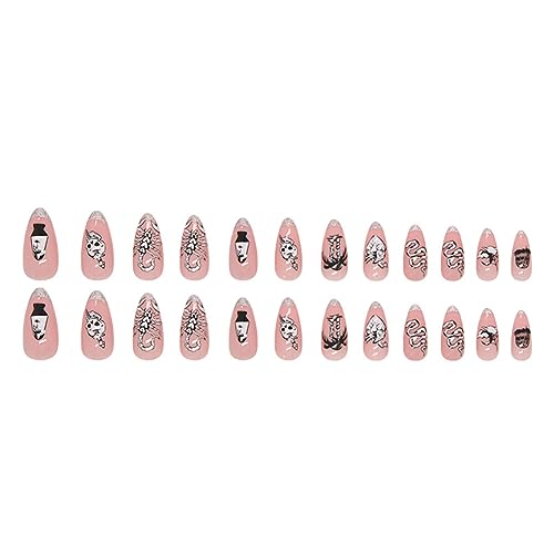 ISAKEN 24 Stück Halloween Falsche Nägel DIY Nail Art Stick on Nails Acryl Gefälschte Nägel Press on Nails Lange Künstliche Gefälschte Nägel mit Nagelkleber, Lustige Falsche Nägel für Frauen Mädchen von ISAKEN