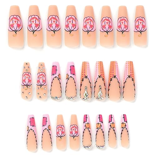 ISAKEN 24 Stück Halloween Falsche Nägel Kürbis Geisterdruck Süße Schädel Künstliche Nägel Press on Nails Schwarze Punk Schlange Gefälschte Sarg Nägel für Frauen Mädchen DIY Nail Art Zuhause von ISAKEN