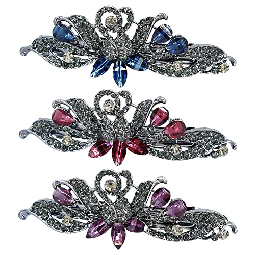 ISAKEN 3 Stück Kristall Französisch Haarspangen, Glitzernde Mode Exquisite Blume Kristall Haarspangen Vintage Strasssteine Haarklammer Haarspangen für Damen Mädchen von ISAKEN