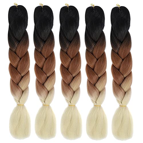 ISAKEN 5 Stück Braids Extensions Hair Jumbo Flechten Hair Extensions Flechthaarverlängerung Jumbo Braids Kunsthaar Haar Flechten Extensions Für Frauen Mädchen Crochet Twist Flechten Haar von ISAKEN