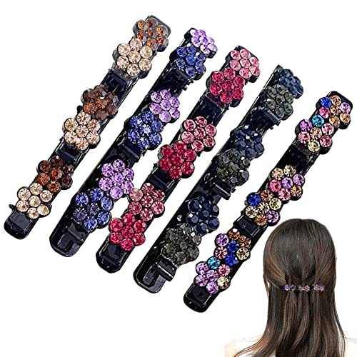 ISAKEN 5 Stück Kolibri Haarspange mit Kristallblume, Kristall Strass Haarspange Doppelschicht Haarspangen Rutschfeste Geflochtene Haarspangen Backenclips Haarstyling Zubehör für Frauen Mädchen von ISAKEN