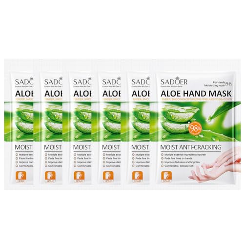 ISAKEN 6 Paar Handmaske Hand Skin Repair Erneuernde Maske Aloe Vera Hands Moisturizing Gloves Feuchtigkeitshandschuh Handpflege Handschuhe für Trockene Alternde Rissige Hände für Frauen und Männer von ISAKEN