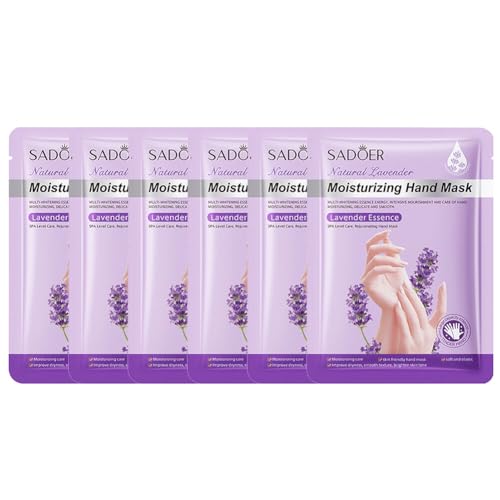 ISAKEN 6 Paar Handmaske Hand Skin Repair Erneuernde Maske Lavendel Hands Moisturizing Gloves Feuchtigkeitshandschuh Handpflege Handschuhe für Trockene Alternde Rissige Hände für Frauen und Männer von ISAKEN