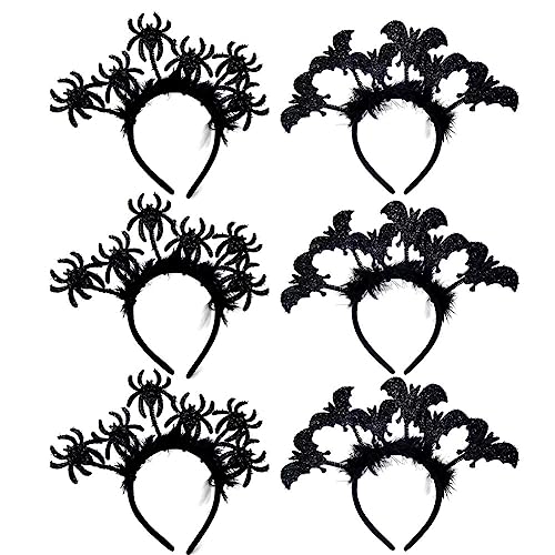 ISAKEN 6 Stück Halloween Stirnbänder Schwarze Spinne Stirnband Fledermaus Haarreifen Halloween Kostüm Kopfschmuck für Halloween Kostüm Accessoire Cosplay Festival Vintage Fancy Decor von ISAKEN