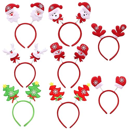 ISAKEN 8 Stück Weihnachten Haarband Weihnachts Stirnbänder Haarreif Rentiergeweih Schneemann Geweih Xmas Kopfschmuck Haarreifen Haarspange Kopfbedeckung für Kinder Erwachsene Kleid Kostüm Dekoration von ISAKEN