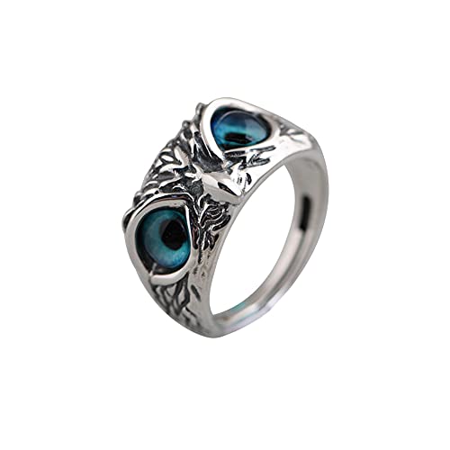 ISAKEN 925 Sterling Silber Demon Eye Owl Ring, Silber Eule Ringe Diamant Ring Hypoallergene Damen Männer Retro Tier Öffnung Verstellbarer Ring Fingerring Schmuck von ISAKEN