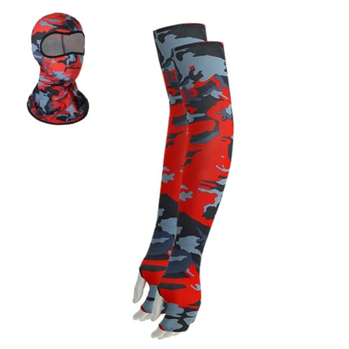 ISAKEN Arm Ärmel und Multifunktionstuch Set, Atmungsaktiv Elastiche Schlauchschal UV Sonnenschutz Armstulpen Kühlarmschutz Arm Sleeves für Männer Frauen Sport Radfahren Motorrad Laufen Radfahren von ISAKEN