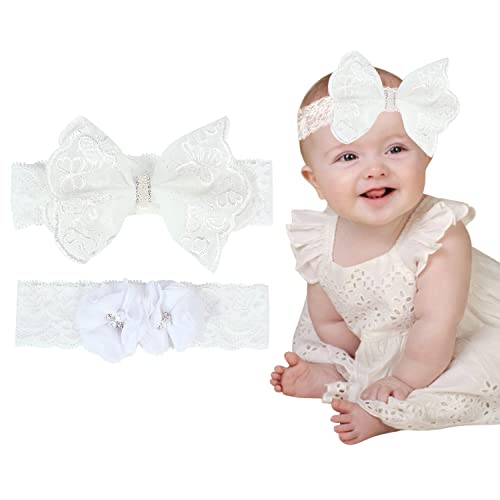 ISAKEN Baby Mädchen Stirnbänder Spitze Schleifen Haarband Elastisches Baby Turban Stirnbänder Nylon Stirnband Haarband für Baby Neugeborene Kleinkinder von ISAKEN