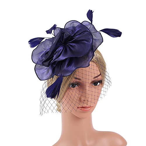 ISAKEN Damen Fascinator Hut Blume Feder Stirnband Hochzeit Cocktail Clip Blumen Netz Braut Kopfschmuck Hochzeit Tea Party Hüte Haarschmuck Kopfbedeckung für Kirche Club Accessoires von ISAKEN