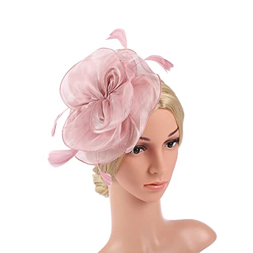 ISAKEN Damen Fascinator Hut Blume Feder Stirnband Hochzeit Cocktail Clip Blumen Netz Braut Kopfschmuck Hochzeit Tea Party Hüte Haarschmuck Kopfbedeckung für Kirche Club Accessoires von ISAKEN