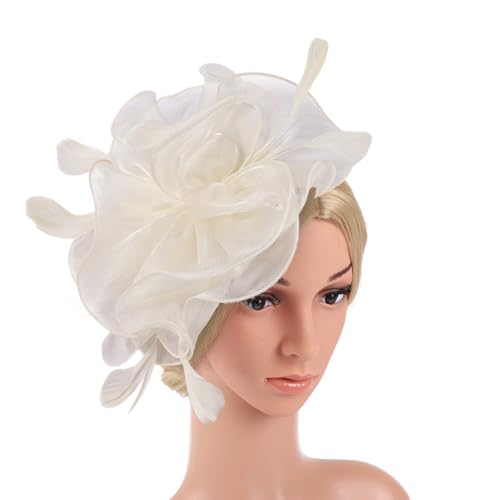 ISAKEN Damen Fascinator Hut Blume Feder Stirnband Hochzeit Cocktail Clip Blumen Netz Braut Kopfschmuck Hochzeit Tea Party Hüte Haarschmuck Kopfbedeckung für Kirche Club Accessoires von ISAKEN