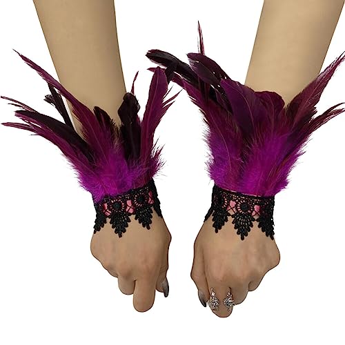 ISAKEN Damen Feder Manschetten Vintage Feder Manschette Frauen Kostümzubehör Federarmband Gothic Feder Armband für Braut Hochzeit Halloween Karneval Cosplay Party von ISAKEN