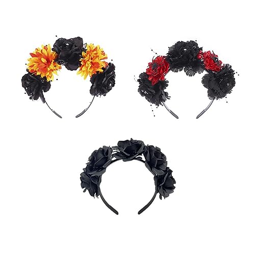 ISAKEN Damen Halloween Haarschmuck Rose Blumen Stirnband Stirnbänder Halloween Spinnen Haarreifen für Halloween Party Cosplay Kostüm Kopfschmuck Maskerade Dekoration Requisite von ISAKEN