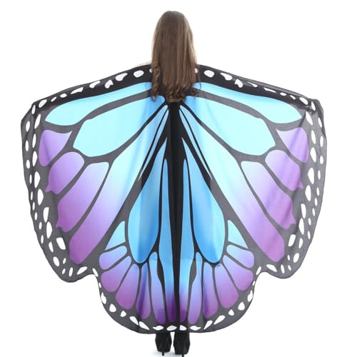 ISAKEN Damen Schmetterling Karneval Kostüm Frauen Schmetterlingsflügel Umhang Schal Karneval Maskerade Kostüm Erwachsene Poncho Faschingkostüme für Halloween Cosplay Party von ISAKEN