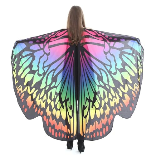 ISAKEN Damen Schmetterling Karneval Kostüm Frauen Schmetterlingsflügel Umhang Schal Karneval Maskerade Kostüm Erwachsene Poncho Faschingkostüme für Halloween Cosplay Party von ISAKEN