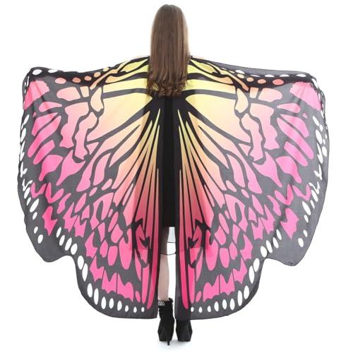 ISAKEN Damen Schmetterling Karneval Kostüm Frauen Schmetterlingsflügel Umhang Schal Karneval Maskerade Kostüm Erwachsene Poncho Faschingkostüme für Halloween Cosplay Party von ISAKEN