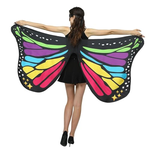 ISAKEN Damen Schmetterling Kostüm Umhang Frauen Schmetterlingsflügel Karnevalskostüme Fee Flügel Umhang Schal Poncho für Halloween Weihnachten Party Kostüm Cosplay Karneval Fasching von ISAKEN