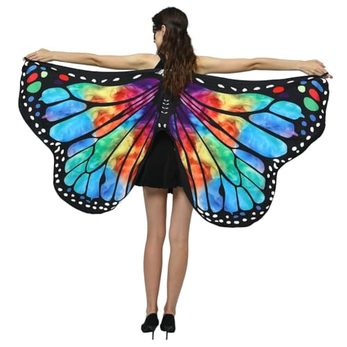 ISAKEN Damen Schmetterling Kostüm Umhang Frauen Schmetterlingsflügel Karnevalskostüme Fee Flügel Umhang Schal Poncho für Halloween Weihnachten Party Kostüm Cosplay Karneval Fasching von ISAKEN