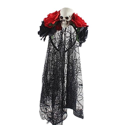 ISAKEN Damen Tag der Toten Haarschmuck mit Rosen und Schleier, Halloween Tag der Toten für Haarreif Damen Mexikanisches Rose Stirnband mit Schleier, Accessoires für Karneval Fasching Cosplay von ISAKEN