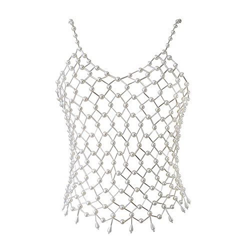 ISAKEN Frauen Körperkette Faux Pearl Perlen Body Chain Schal Schmuck BH Bikini Kette-Schulter Halskette Modisch Kette Schmuck Körperzubehör Schmuck für Damen von ISAKEN