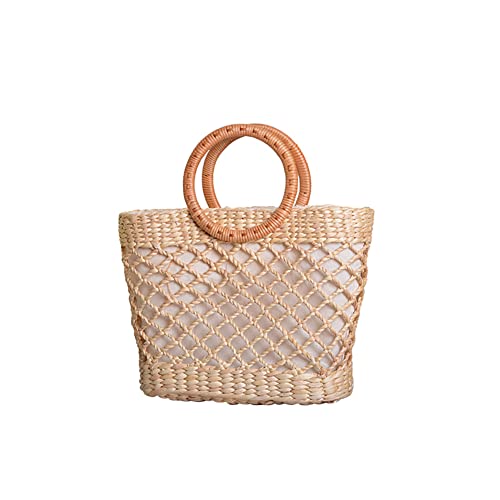 ISAKEN Frauen Strohtaschen Handgewebte Strandtasche Rattan Tasche Schnalle Stil Böhmen Handgefertigt Stroh Crossbody Geflochtene Damen Tasche für Arbeit Reise Party Hochzeit Outdoor von ISAKEN