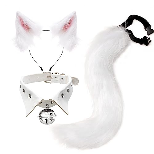 ISAKEN Fuchsohren und -schwanz-Set aus Kunstfell, Fuchs Tierkleid Cosplay Set Haarband mit Ohren Plüsch Kragen Haarspange Headwear Damen Halloween Fasching Karneval Masquerade Cosplay Frauen von ISAKEN