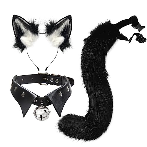 ISAKEN Fuchsohren und -schwanz-Set aus Kunstfell, Fuchs Tierkleid Cosplay Set Haarband mit Ohren Plüsch Kragen Haarspange Headwear Damen Halloween Fasching Karneval Masquerade Cosplay Frauen von ISAKEN