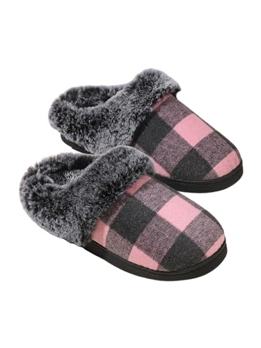 ISAKEN Fuzzy Pantoffeln, Männer Plüsch Warme Hausschuhe Runde Zehe Winter Wildleder Pantoffeln Pantoffeln kariert gemütlich weich Winterwarme Schuh für Winter und Herbst von ISAKEN