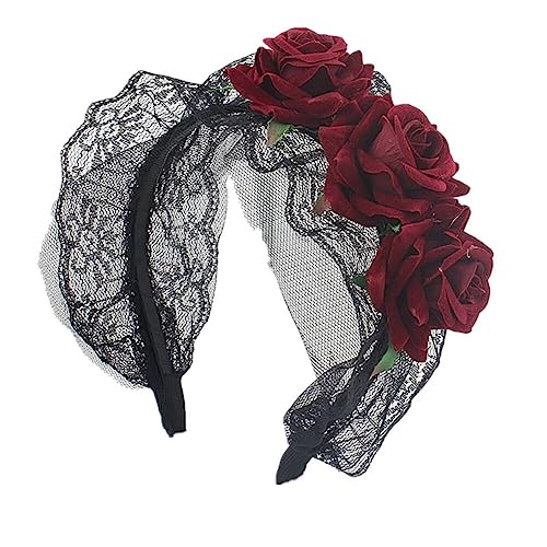 ISAKEN Halloween Blume Stirnband Tag der Toten Krone Kopfschmuck Damen Gothic Stirnbänder Für Halloween Party Birthday Requisiten Cosplay Festival Kopfschmuck Stirnband von ISAKEN